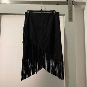 Black fringe suede skirt